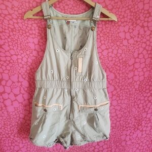 Green Khaki Embroidered Short Romper